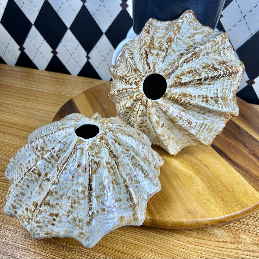 Ceramic‎ Coastal Vase Pair 9" Organic Sea-Inspired Sculptural Vases Set of 2 - Picture 6 of 17